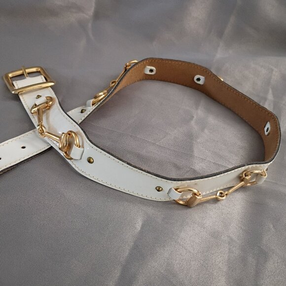 ❤️Womens CALDERON Handmade White Patent HORSEBIT BELT MEDIUM main image 7